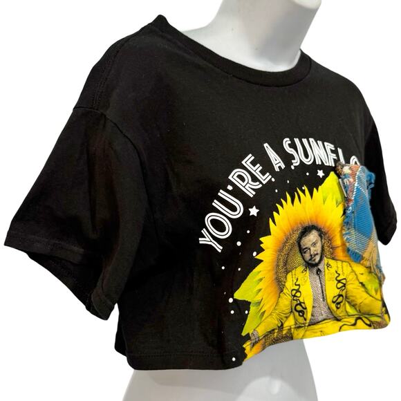 Post Malone Black Yellow Sunflower Cropped Pocket Upcycled Tee size S RCNSTRCT - Picture 8 of 8